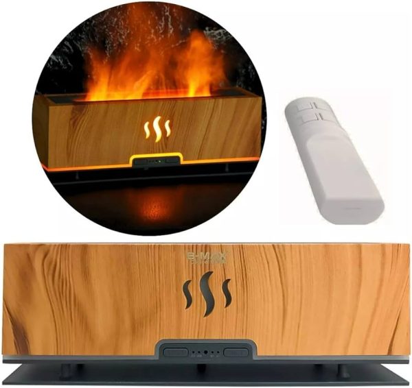 Difusor e Aromatizador Eletrico para Oleo Essencial De Ambiente com luz noturna Simula Chamas névoa silenciosa para difusor de ar aromático doméstico Grande Bivolt (MADEIRA CLARA)